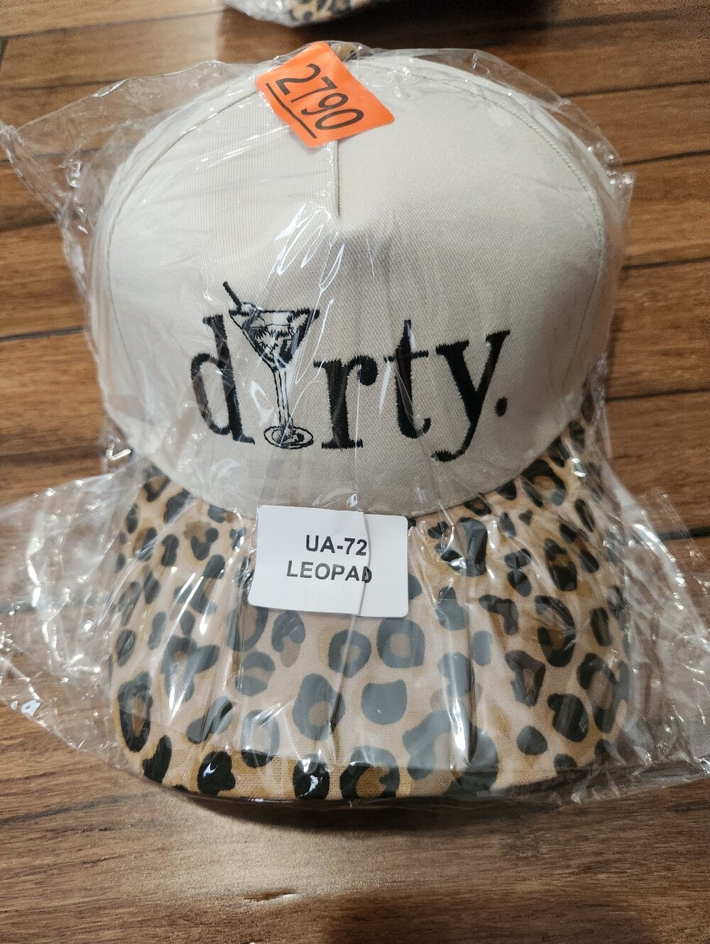 'dirty.' Embroidered Beige Cap with Leopard Print Brim